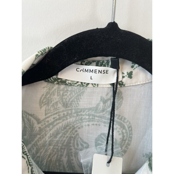Commense Paisley Print Button Down Shirt Green Cream Boho Chic Size Large NWT's - Picture 11 of 15